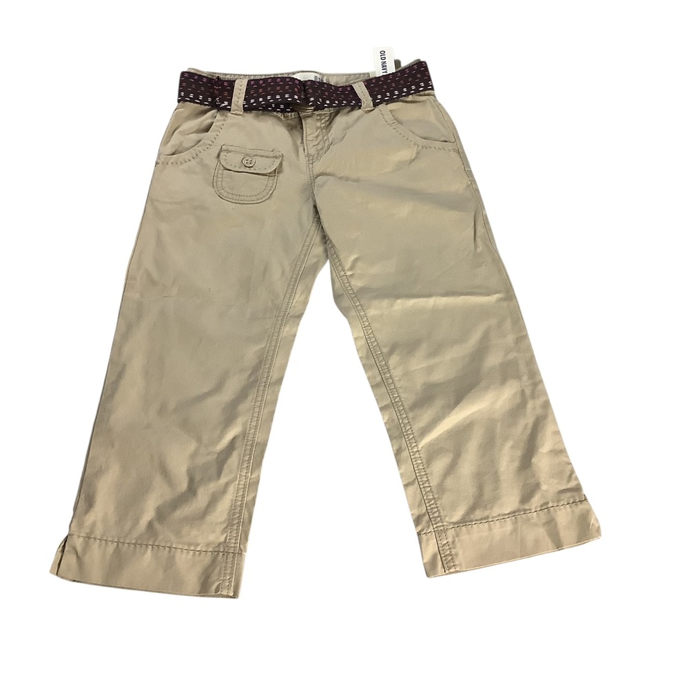Old Navy Chino Pants Girls 10 Tan Khaki Belted School Uniform Casual Classic